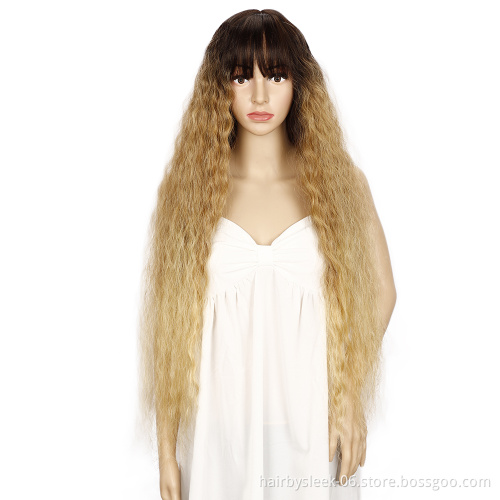 Henan Rebecca Long hair synthetic front lace wig heat resistant wavy with hair bangs High Temperature Fiber Synthetic hair Wigs